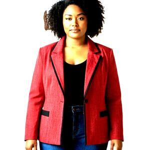 Perceptions 16W Red Women's Blazer Jacket Suit Coat Plus Size 1X Black Trim